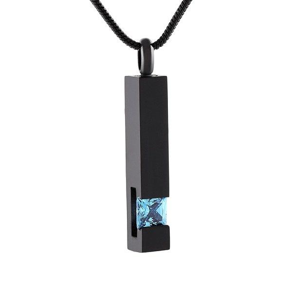 Cremation Necklace - Black Cremation Urn Necklace Column With Gemstone