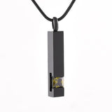 Cremation Necklace - Black Cremation Urn Necklace Column With Gemstone
