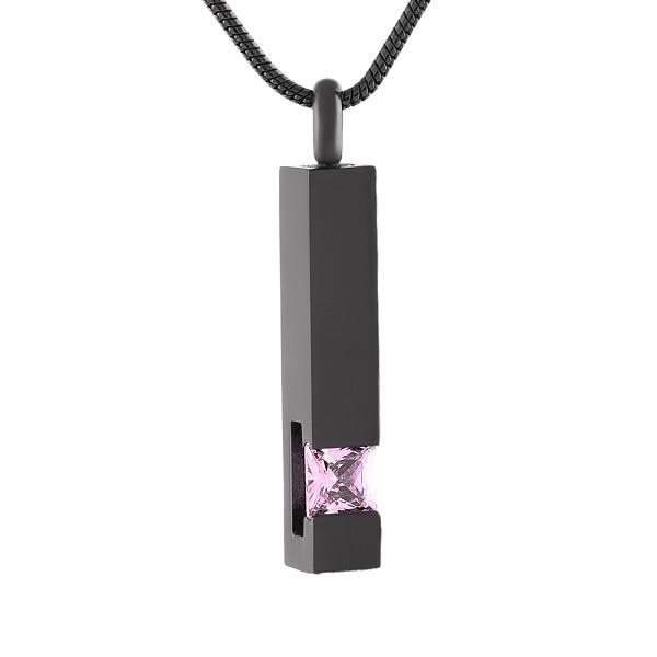 Cremation Necklace - Black Cremation Urn Necklace Column With Gemstone