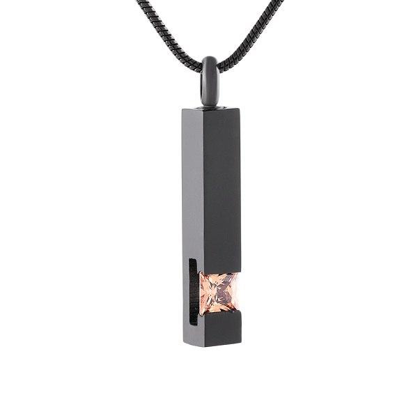 Cremation Necklace - Black Cremation Urn Necklace Column With Gemstone