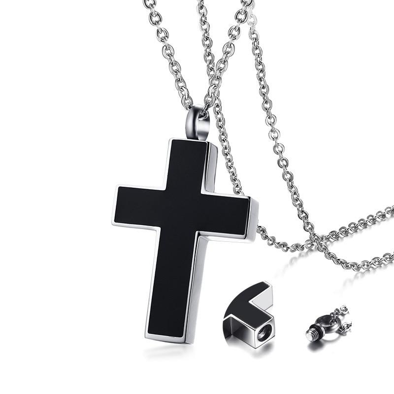 Cremation Necklace - Black Cross Cremation Urn Necklace