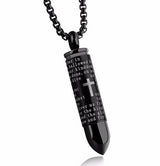 Cremation Necklace - Bullet Shaped Cremation Urn Necklace Engraved With A Cross & The Lord's Prayer English/Spanish