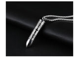 Cremation Necklace - Bullet Shaped Cremation Urn Necklace Engraved With A Cross & The Lord's Prayer English/Spanish
