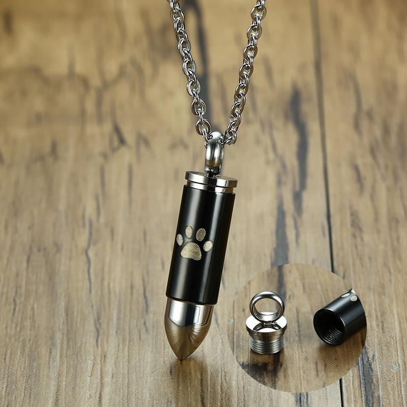Bullet Shaped Pet Cremation Jewelry Ash Necklace Cherished Emblems