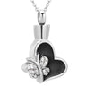 Silver butterfly and heart cremation urn necklace on its chain.