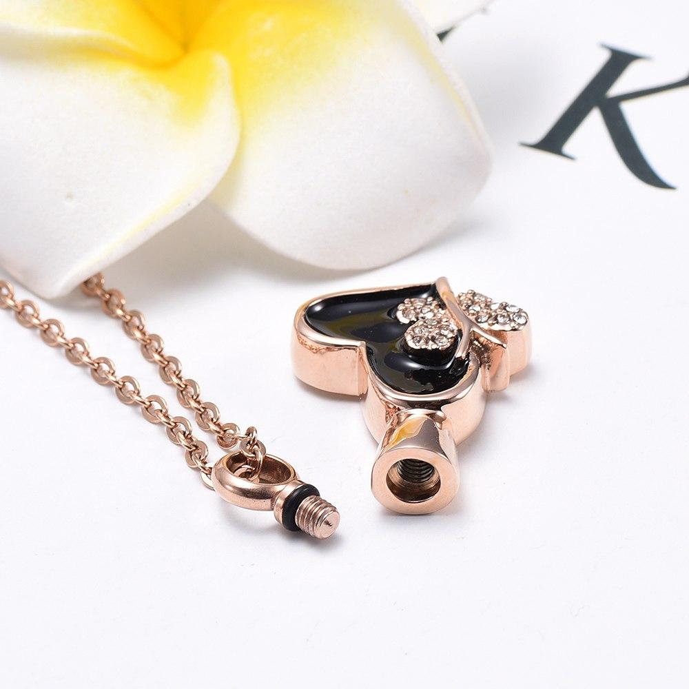 Cremation Necklace - Butterfly & Heart Cremation Urn Necklace With Rhinestones