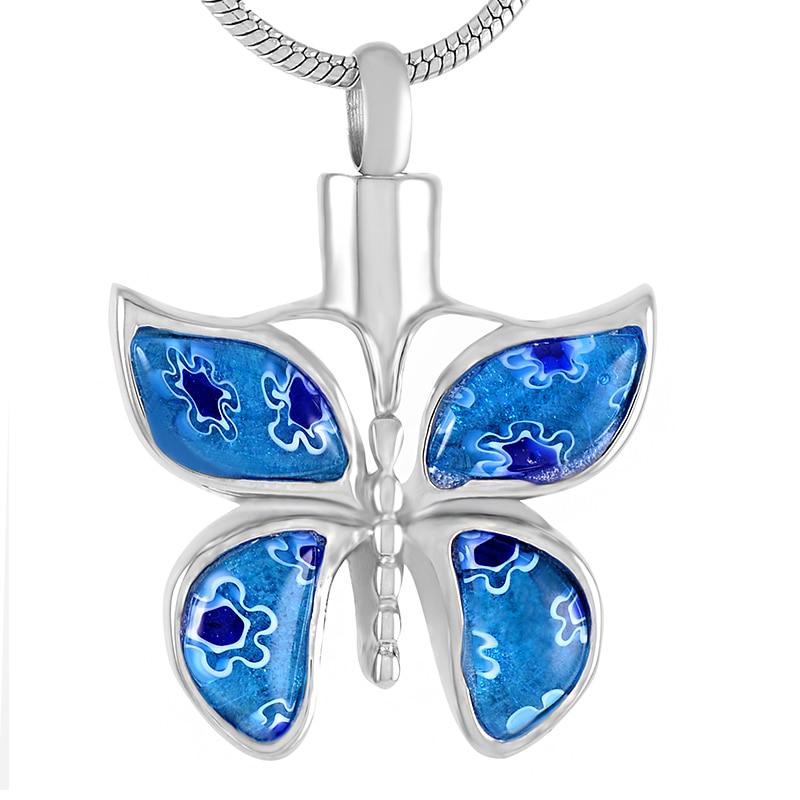 Cremation Necklace - Butterfly Murano Glass Cremation Urn Necklace