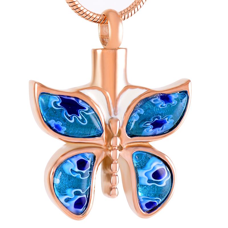 Cremation Necklace - Butterfly Murano Glass Cremation Urn Necklace