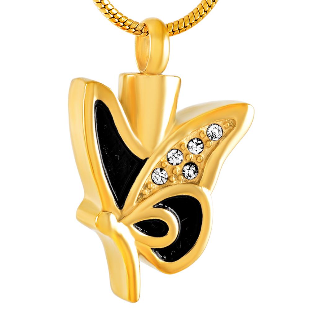 Cremation Necklace - Butterfly Shaped Cremation Urn Necklace With Rhinestones