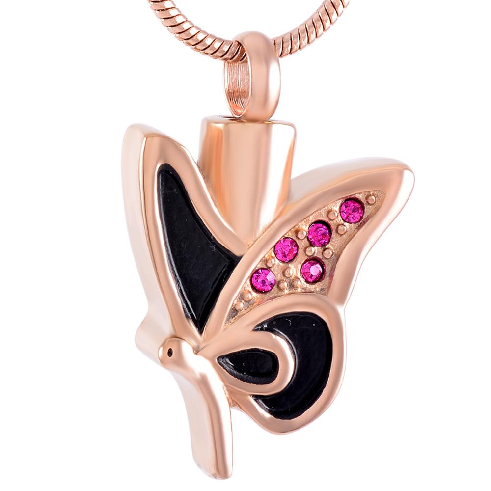 Cremation Necklace - Butterfly Shaped Cremation Urn Necklace With Rhinestones