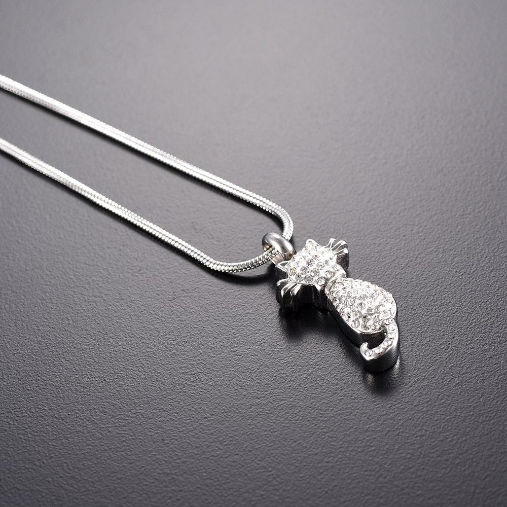 Cremation Necklace - Cat Cremation Urn Necklace With Rhinestones