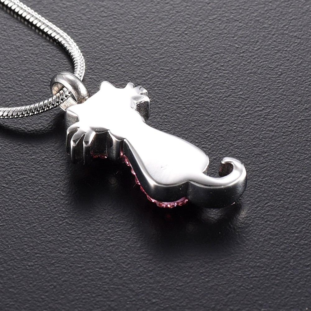 Cremation Necklace - Cat Cremation Urn Necklace With Rhinestones