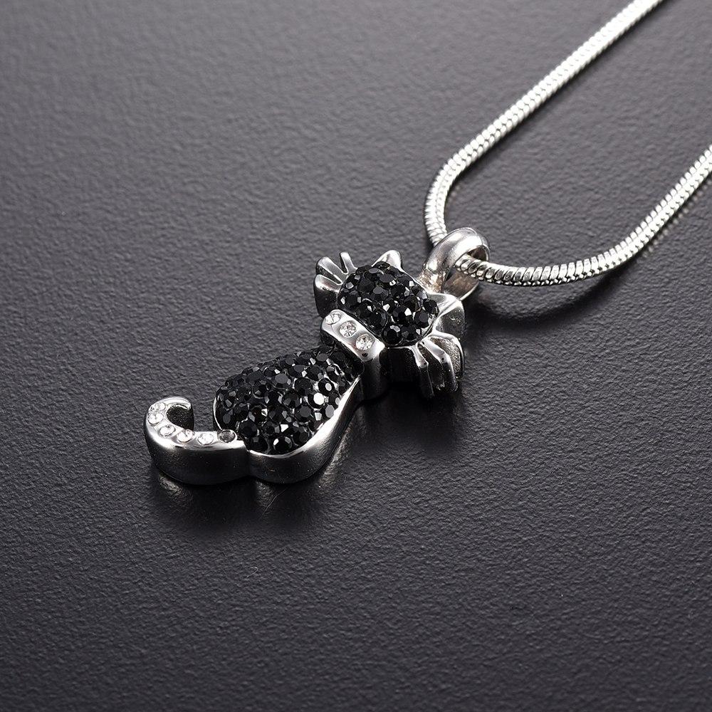 Cremation Necklace - Cat Cremation Urn Necklace With Rhinestones