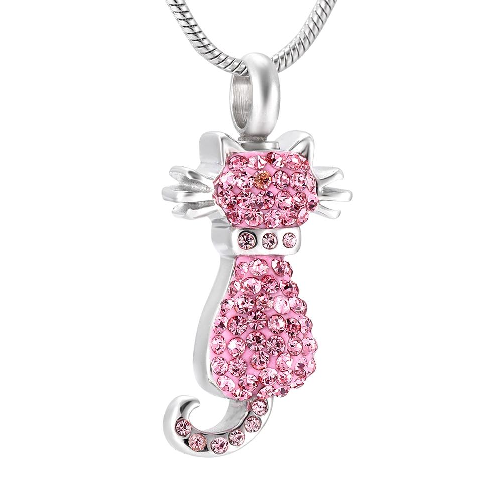 Cremation Necklace - Cat Cremation Urn Necklace With Rhinestones