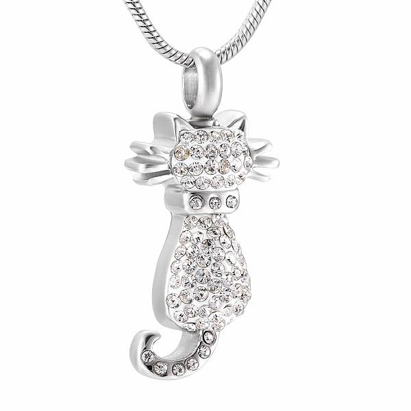 Cremation Necklace - Cat Cremation Urn Necklace With Rhinestones