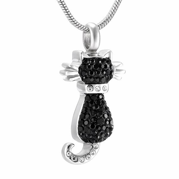 Cremation Necklace - Cat Cremation Urn Necklace With Rhinestones