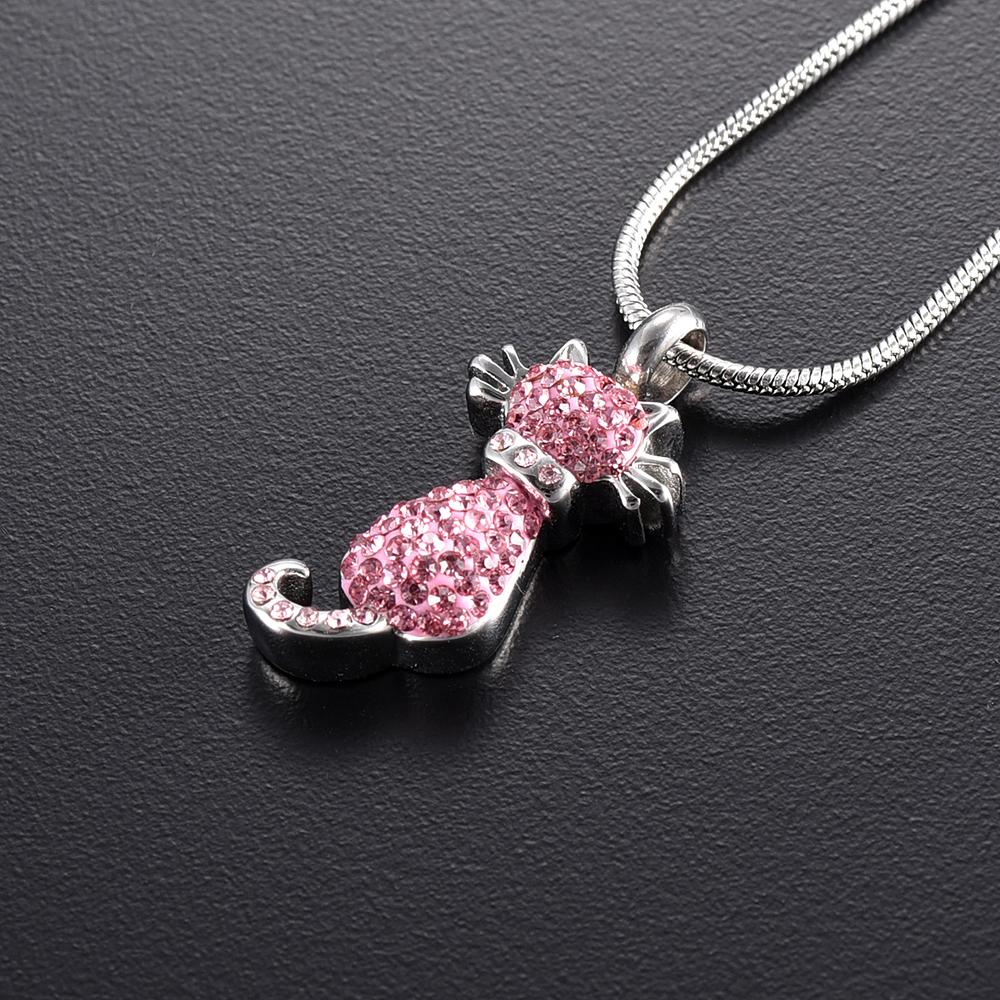 Cremation Necklace - Cat Cremation Urn Necklace With Rhinestones