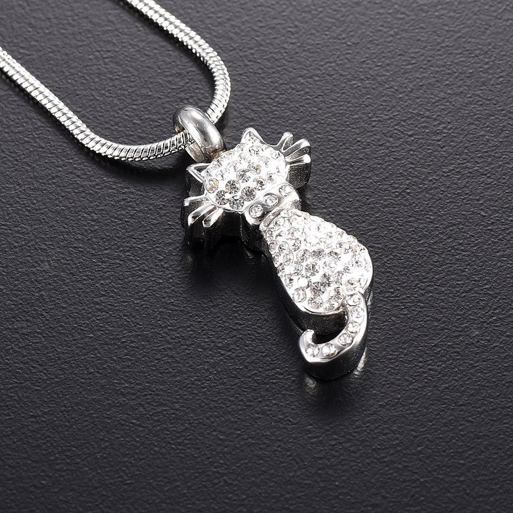 Cremation Necklace - Cat Cremation Urn Necklace With Rhinestones