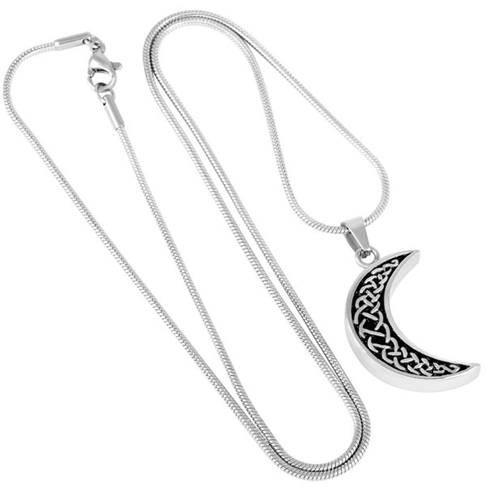 Cremation Necklace - Celtic Crescent Moon Cremation Urn Necklace