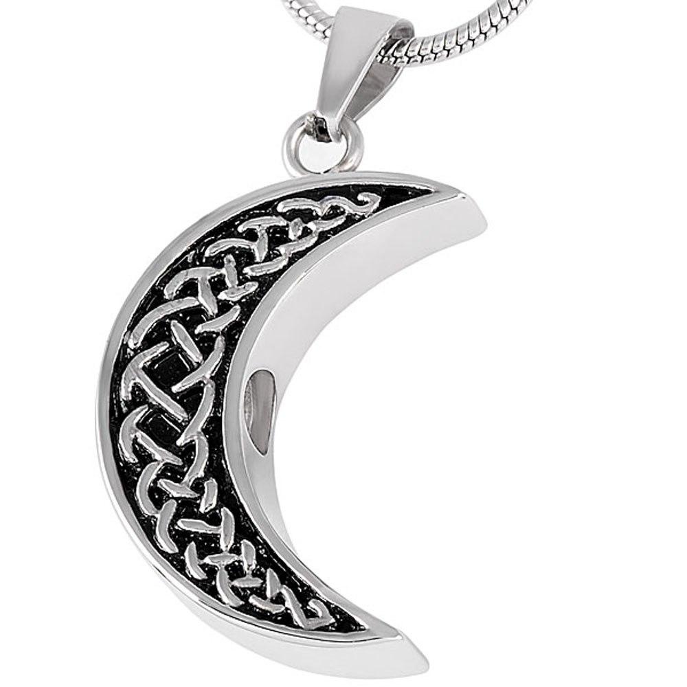 Cremation Necklace - Celtic Crescent Moon Cremation Urn Necklace