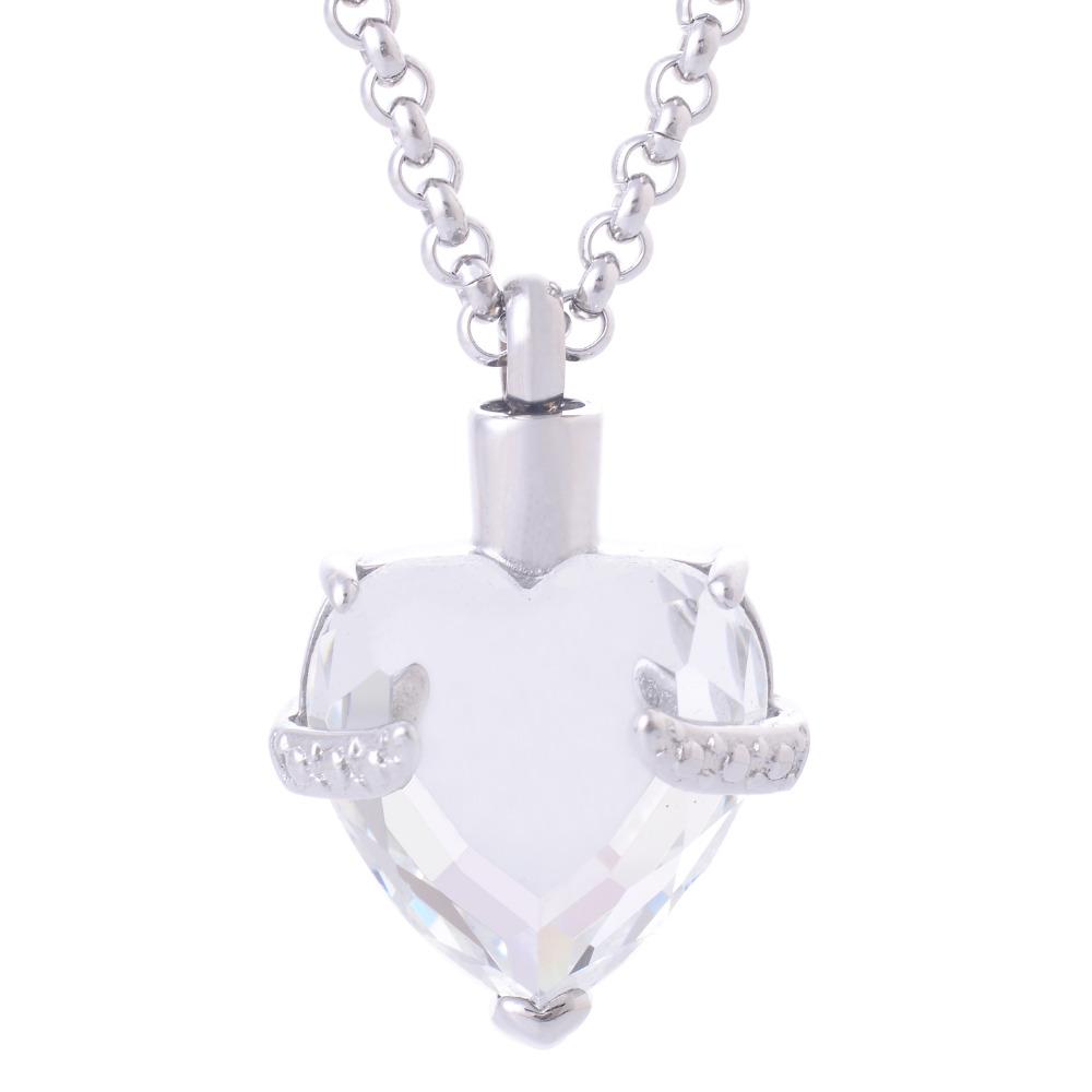Cremation Necklace - Clear Heart Shaped Crystal Necklace