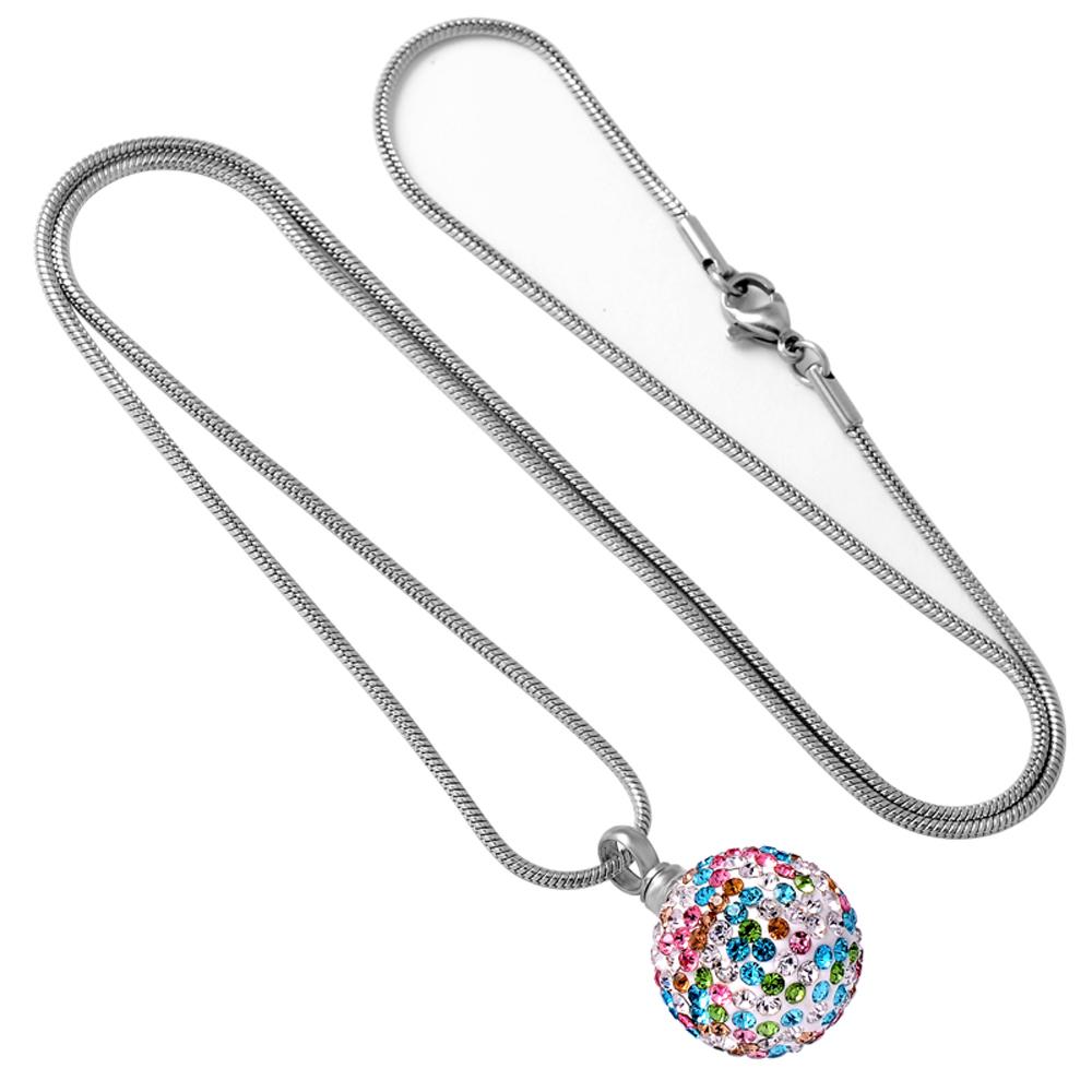 Cremation Necklace - Colorful Crystal Ball Cremation Urn Necklace With Rhinestones