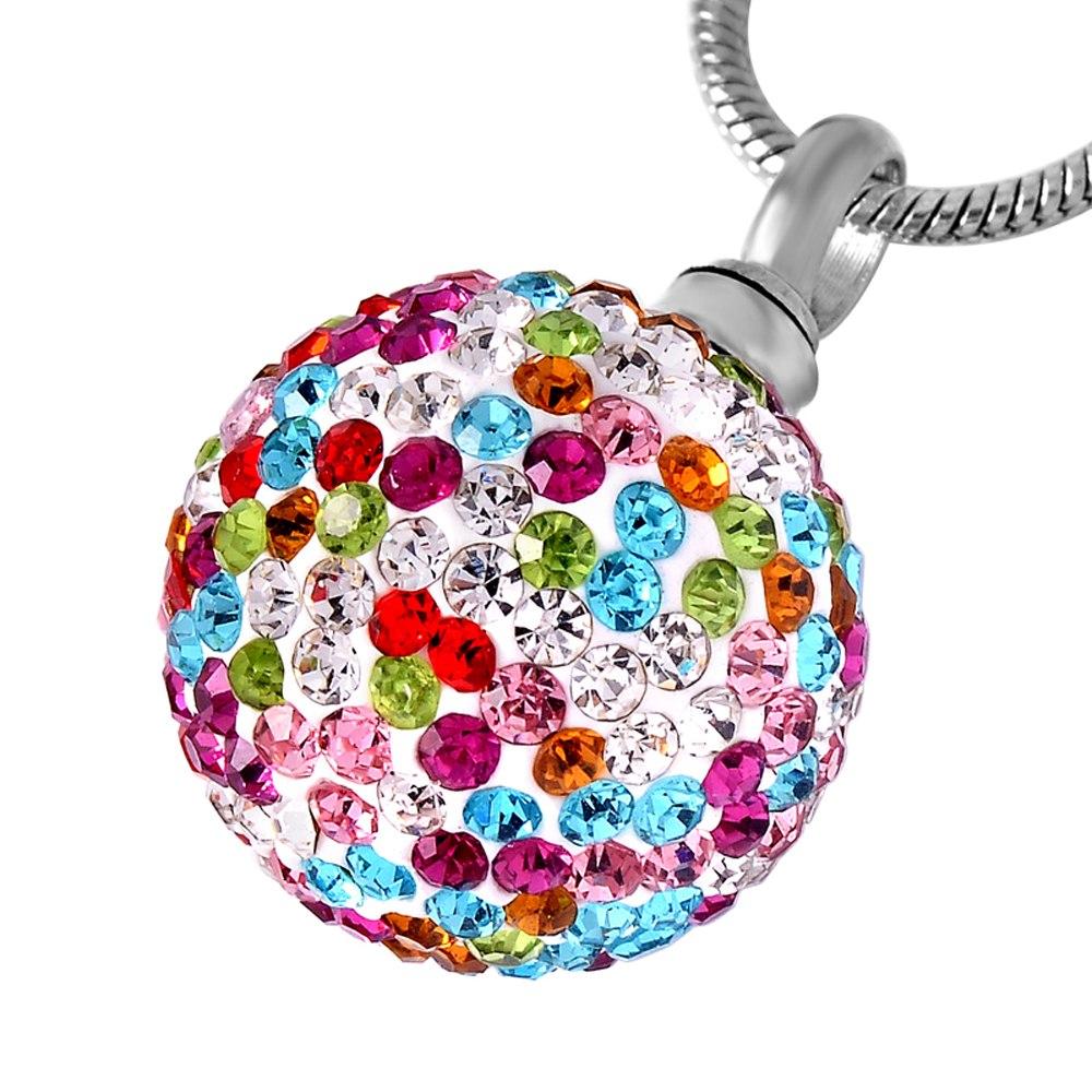 Cremation Necklace - Colorful Crystal Ball Cremation Urn Necklace With Rhinestones