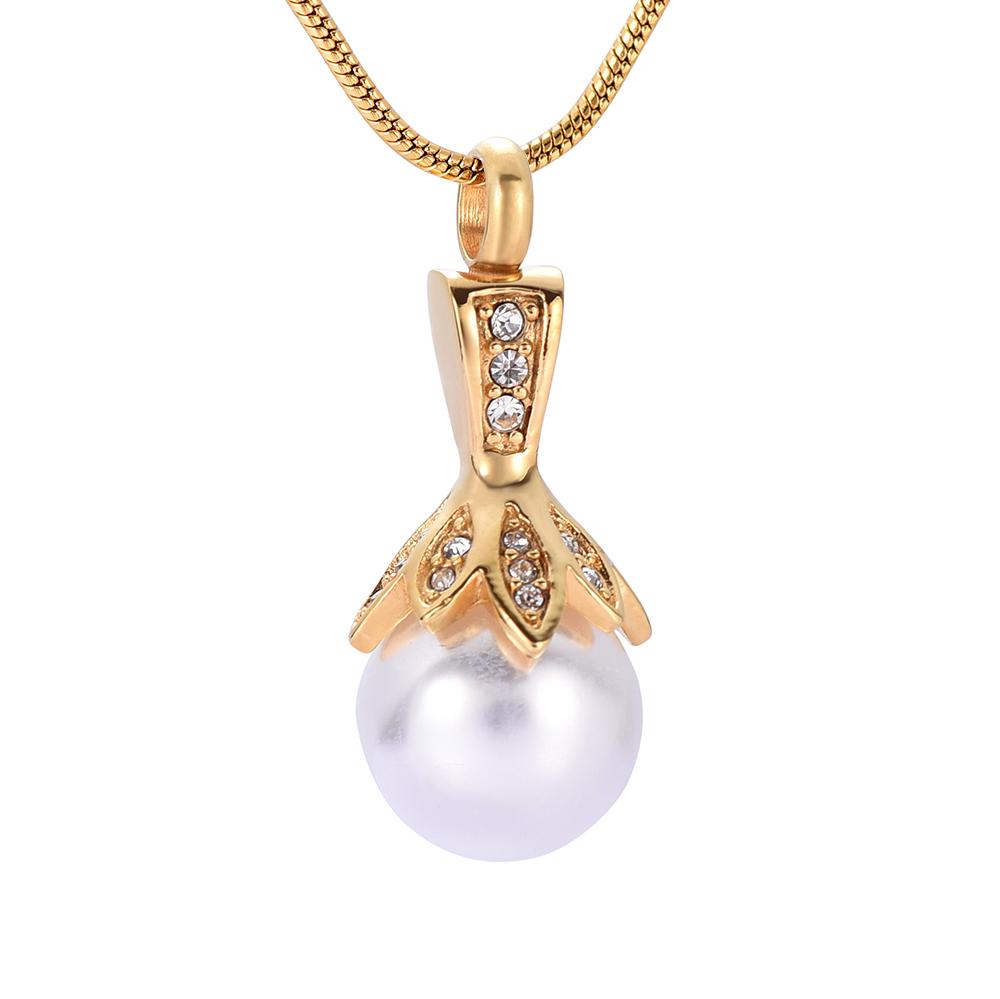 Cremation Necklace - Crystal Flower & Pearl Cremation Urn Necklace With Rhinestones