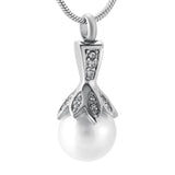 Cremation Necklace - Crystal Flower & Pearl Cremation Urn Necklace With Rhinestones