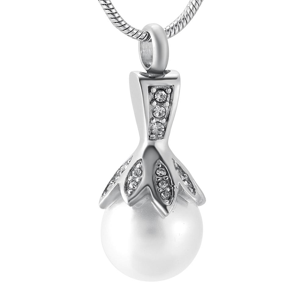 Cremation Necklace - Crystal Flower & Pearl Cremation Urn Necklace With Rhinestones