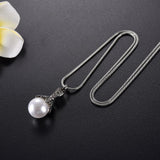 Cremation Necklace - Crystal Flower & Pearl Cremation Urn Necklace With Rhinestones