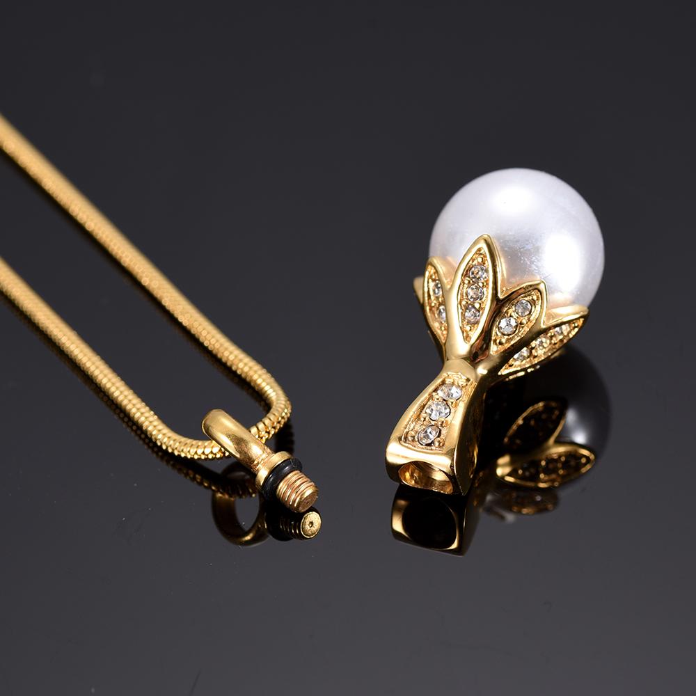 Cremation Necklace - Crystal Flower & Pearl Cremation Urn Necklace With Rhinestones
