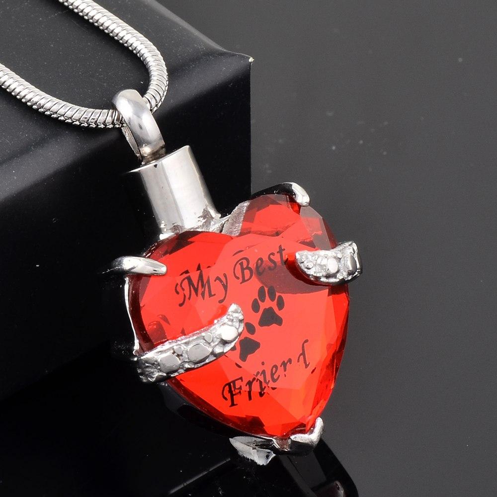 Cremation Necklace - Crystal Heart Pendant Pet Cremation Urn Necklace Etched "My Best Friend"
