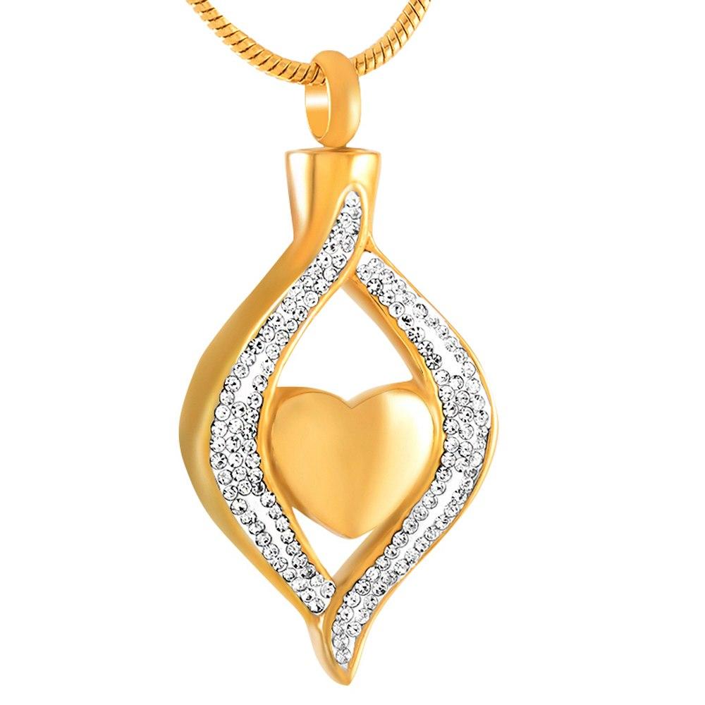 Cremation Necklace - Crystal Teardrop With Heart Cremation Urn Necklace With Rhinestones