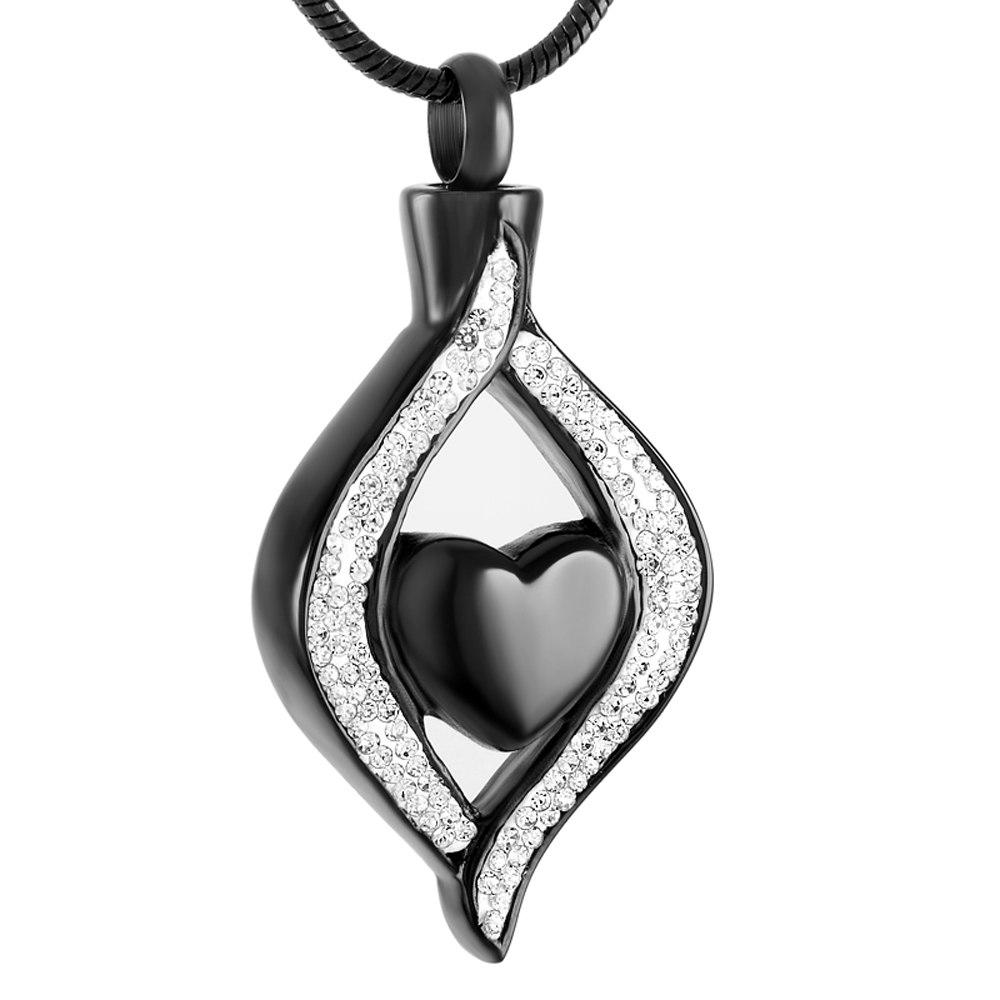 Cremation Necklace - Crystal Teardrop With Heart Cremation Urn Necklace With Rhinestones