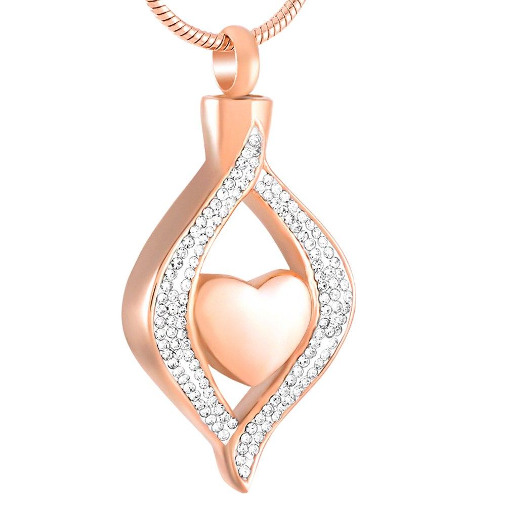 Cremation Necklace - Crystal Teardrop With Heart Cremation Urn Necklace With Rhinestones