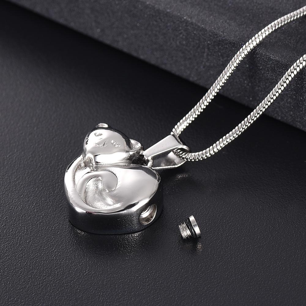 Cremation Necklace - Curled Up Cat Cremation Urn Necklace