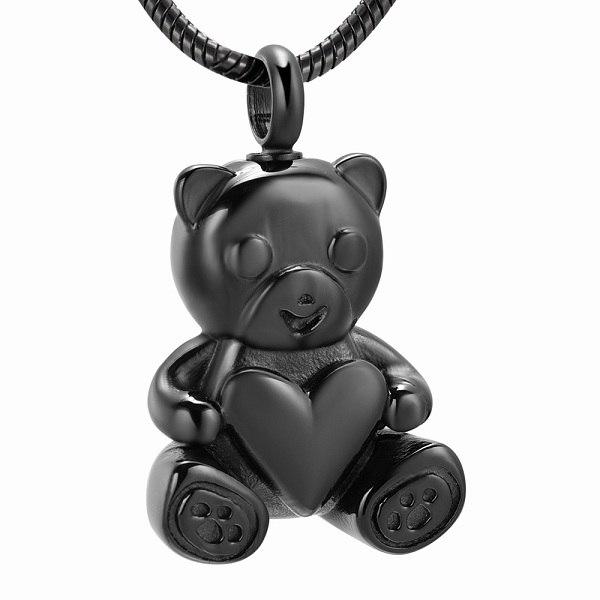 Cremation Necklace - Cute Teddy Bear With Heart Cremation Urn Necklace