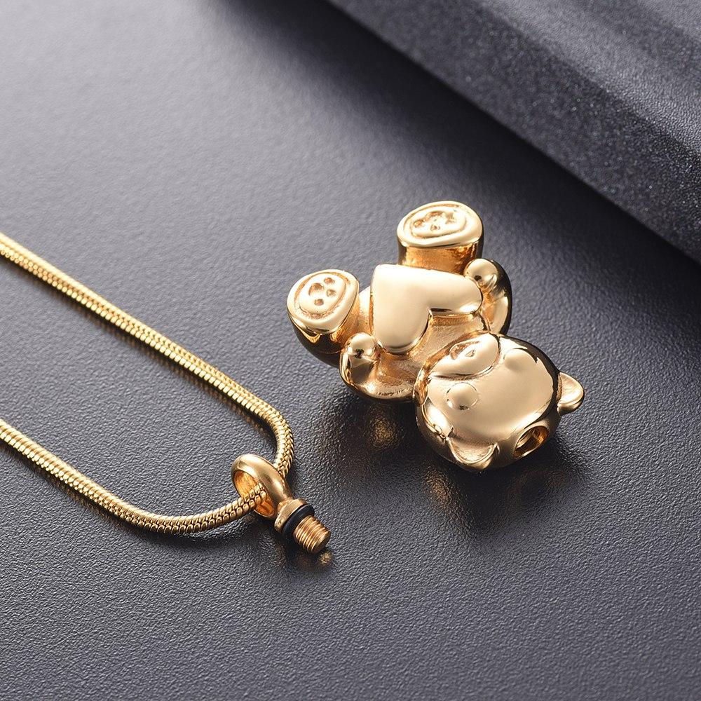 Cremation Necklace - Cute Teddy Bear With Heart Cremation Urn Necklace