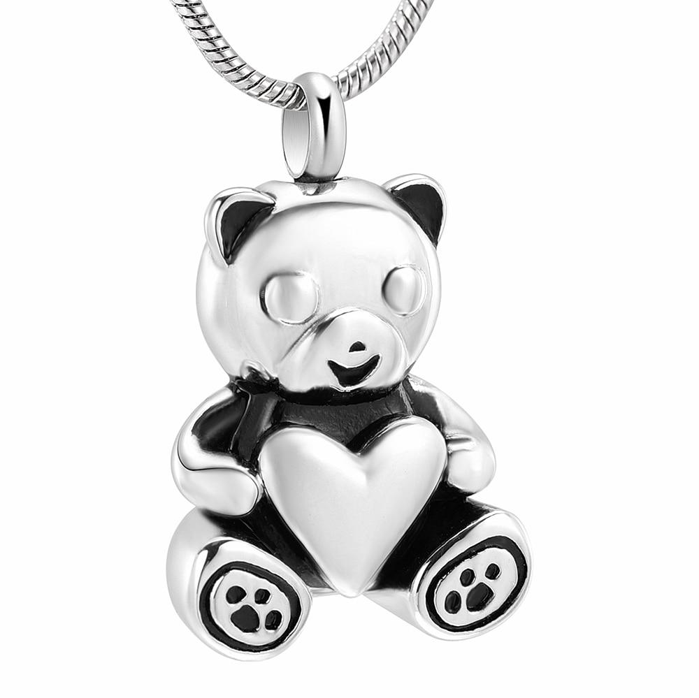 Cremation Necklace - Cute Teddy Bear With Heart Cremation Urn Necklace