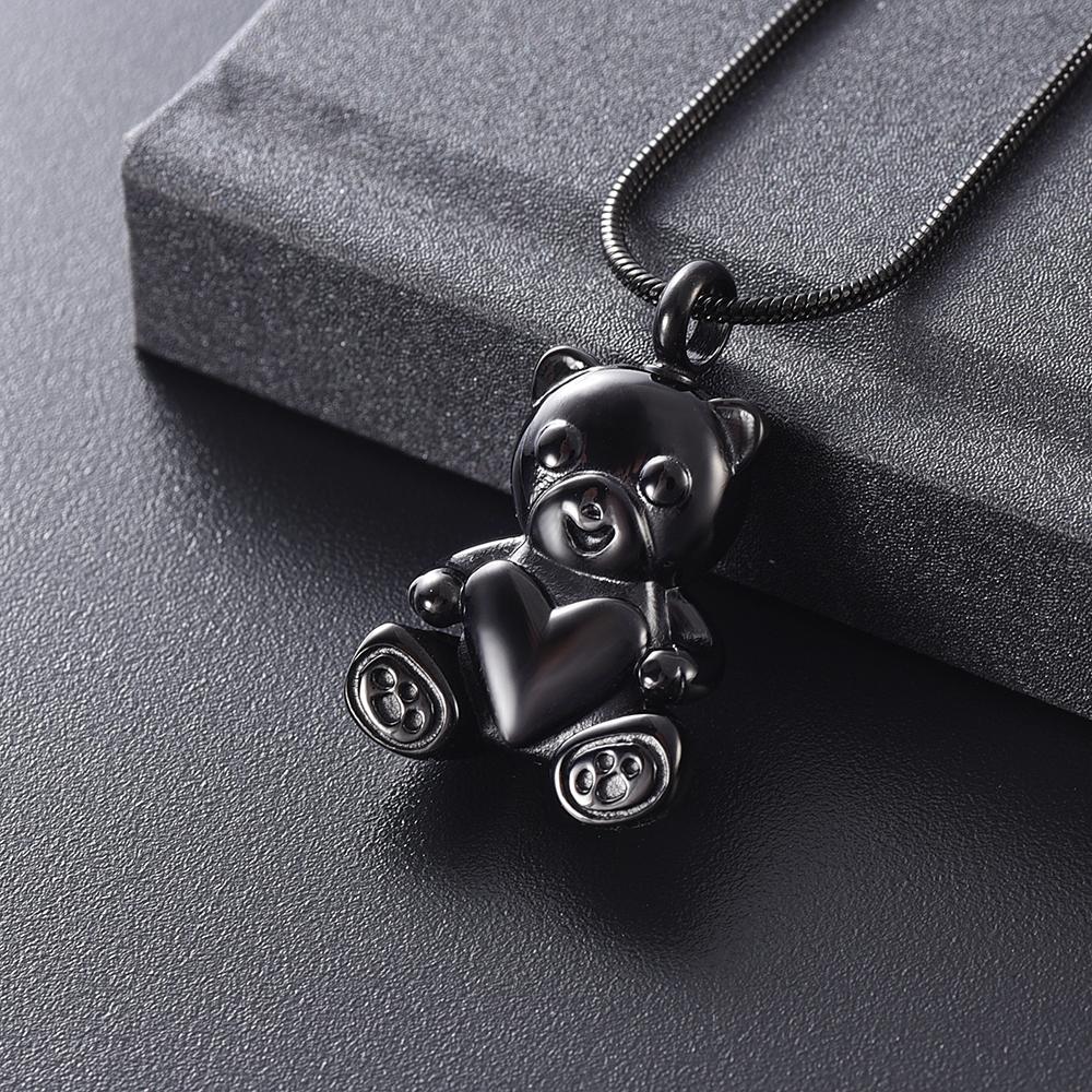 Cremation Necklace - Cute Teddy Bear With Heart Cremation Urn Necklace