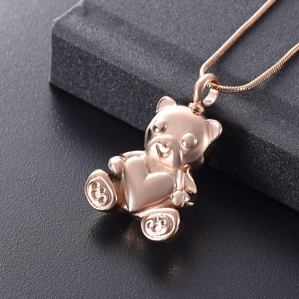 Cremation Necklace - Cute Teddy Bear With Heart Cremation Urn Necklace