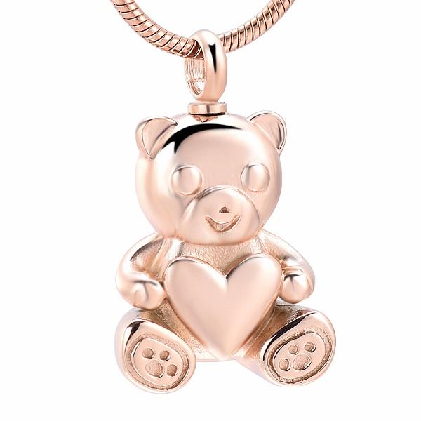 Cremation Necklace - Cute Teddy Bear With Heart Cremation Urn Necklace