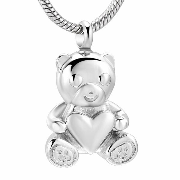 Cremation Necklace - Cute Teddy Bear With Heart Cremation Urn Necklace