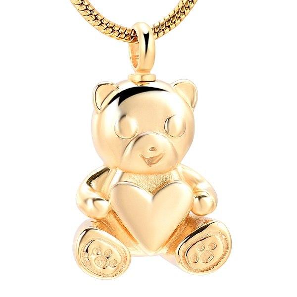 Cremation Necklace - Cute Teddy Bear With Heart Cremation Urn Necklace