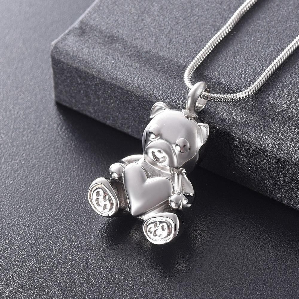 Cremation Necklace - Cute Teddy Bear With Heart Cremation Urn Necklace