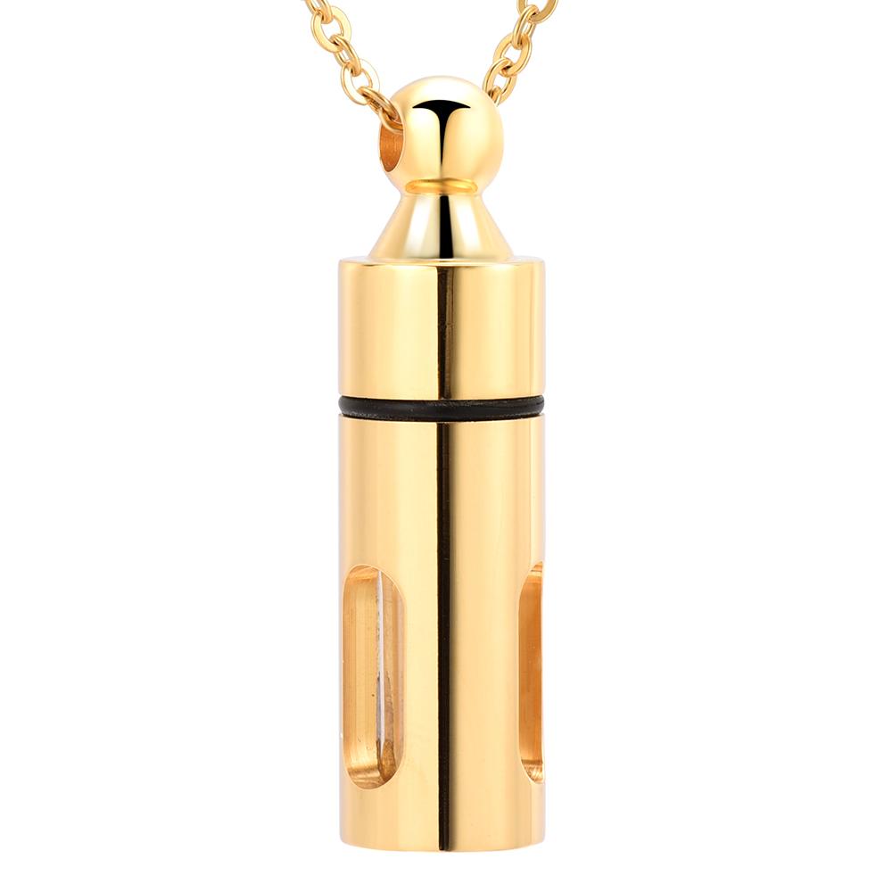 Cremation Necklace - Cylinder Cremation Urn Necklace With Glass Vial
