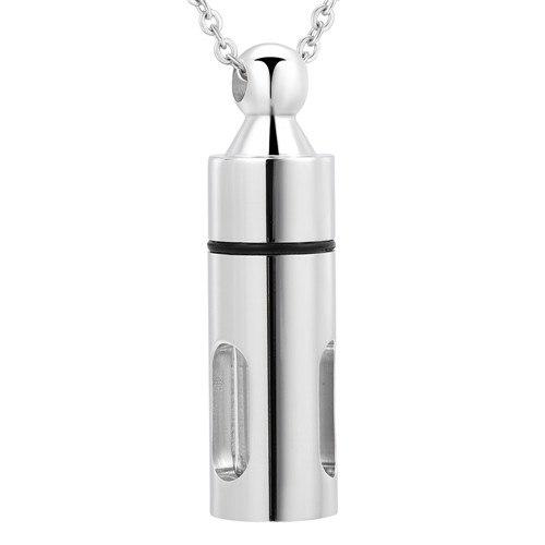 Cremation Necklace - Cylinder Cremation Urn Necklace With Glass Vial