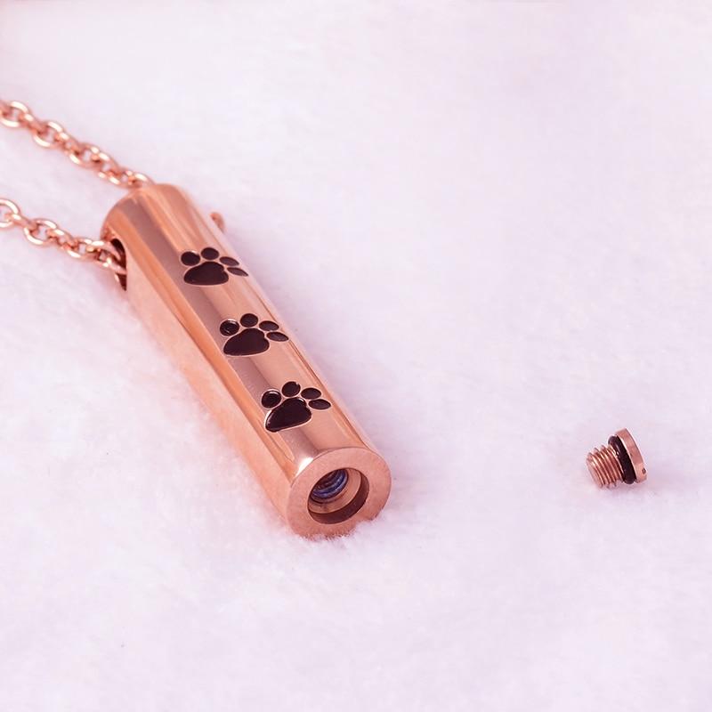 Cremation Necklace - Cylinder Cremation Urn Necklace With Paw Prints