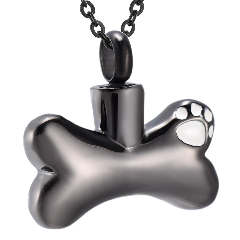 Cremation Necklace - Dog Bone Shaped Cremation Urn Necklace With Paw Print